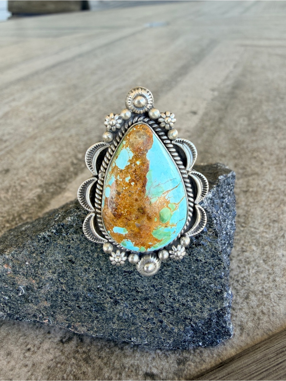 Turquoise Teardrop Sterling Statement Ring